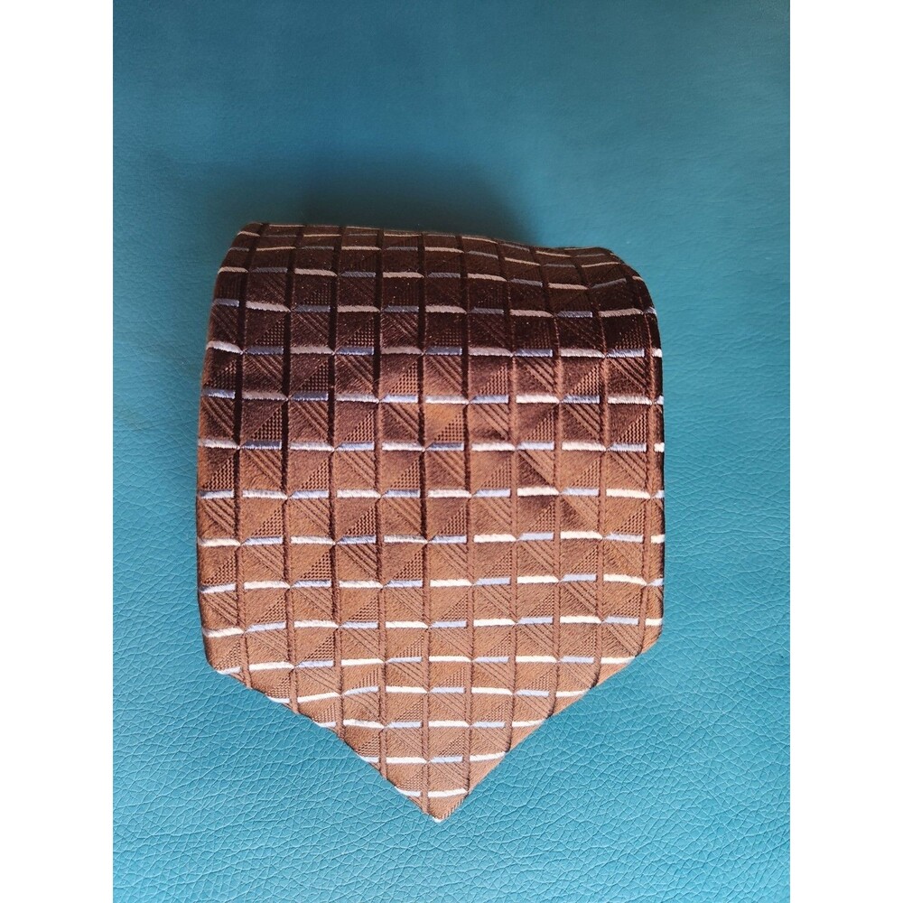 Giorgio Armani Men's Silk Necktie Italy Designer Geometric Brown